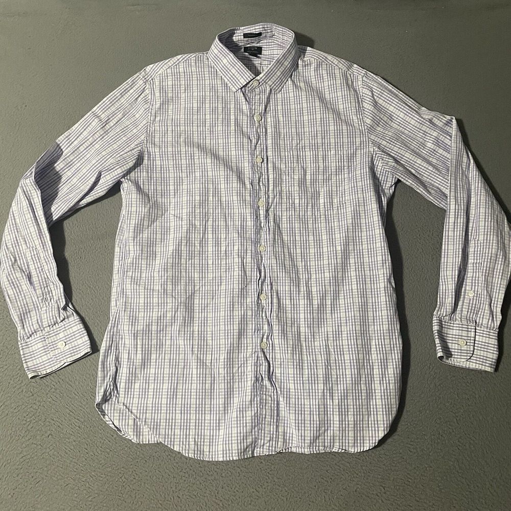 J Crew Mens Size Large Thompson Shirt Purple Check Flex Wrinkle Free Long Sleeve